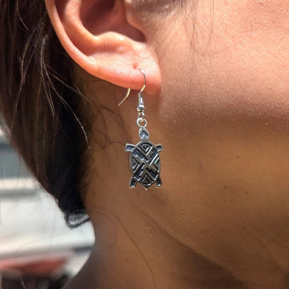 Handcrafted Navajo‎ Turtle Overlay Dangle Earrings Native American Jewelry***